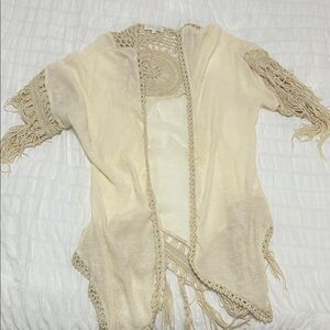 Rebellion Again Cream Crochet Fringe Shawl